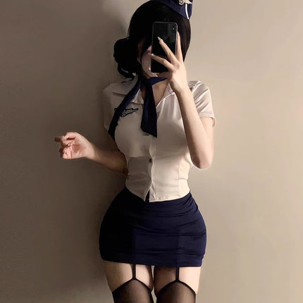 2025 Sexy Lingerie Stewardess Uniform Suit Large Size Bed-Free Ol Secretary Outfit Small Breast Cos Pilot Outfit Female