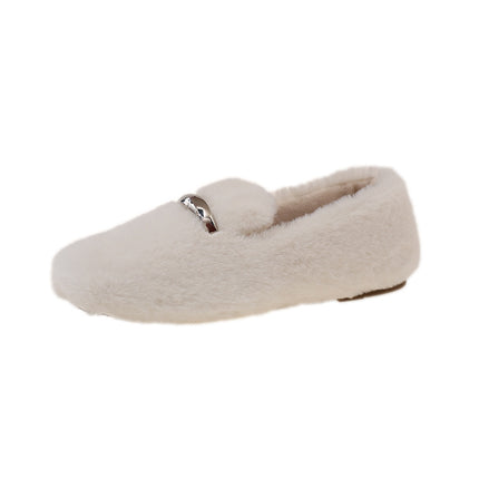 Furry Shoes for Women's Autumn and Winter Outer Wear 2025 New Velvet Warm Shoes Popular Bean Shoes Soft Sole Winter Flats Cotton Shoes
