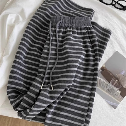 Lazy Black Grey Striped Wide-leg Pants Women's Spring and Summer 2025 New Style Slimming Straight Casual Loose Mop Pants