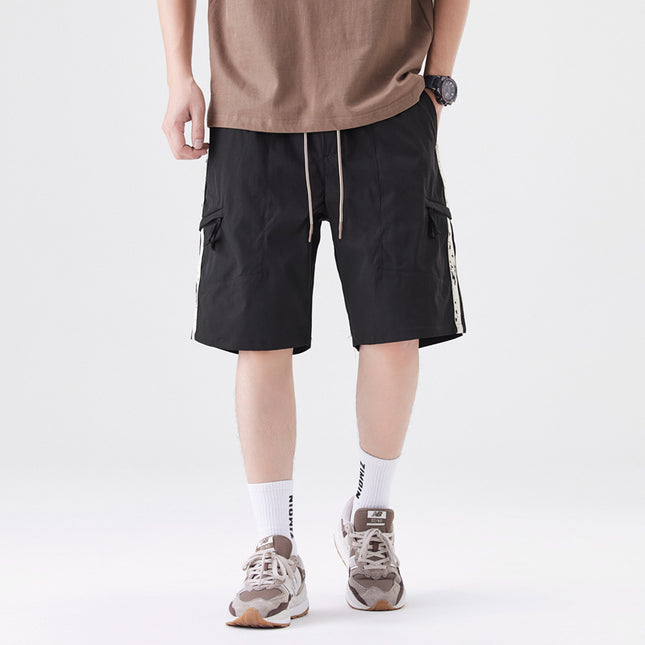 Trendy Brand Design Men's Summer Shorts with Ink Splatter Stripes, Loose Versatile Straight Five-Point Shorts, Stylish Drawstring Sports Shorts
