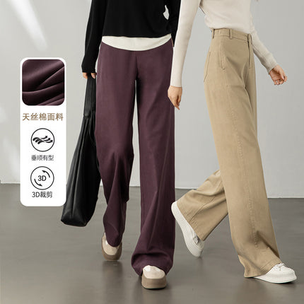 Wide Leg Pants Women's 2025 New Style Small Loose Wide Leg Casual Pants Spring and Autumn Mop Slimming All-match Stand-up Cut Textile