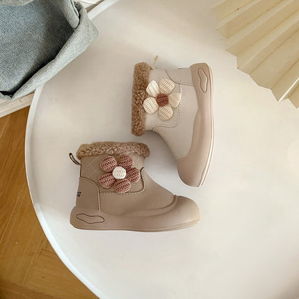 Winter girls' short boots fleece-lined cotton warm baby cotton shoes soft bottom baby toddler snow boots 1-3 years old