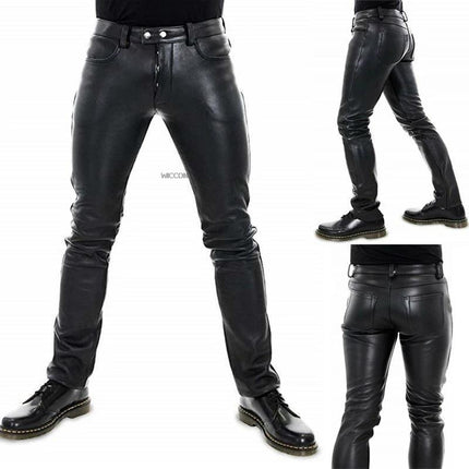 2023 Cross-Border New Product Hot Model Wish Amazon Hot Selling European and American Color Pu Elastic Casual Men's Leather Pants Kz6688