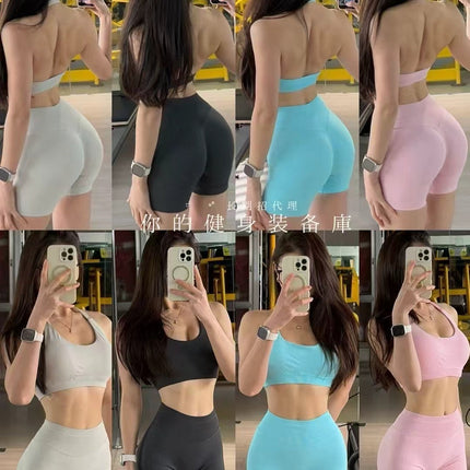 Sports Suit Halter Neck Vest Training Push-Up Yoga Wear Df European and American Style Butt-Lifting Shorts Fitness Wear for Women