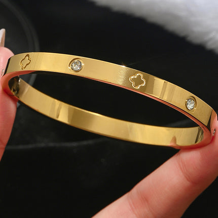 Titanium Steel Bracelet Does Not Fade, Diamond-Encrusted Real Gold Electroplated 18K Gold Stainless Steel Bracelet Douyin Cross-Border Same Style