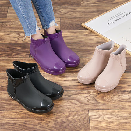 Women's Fashionable Low-rise Flat Rain Boots Cotton Rain Boots for Outer Wear Korean Style Fashionable Low-rise Women's Shoes for Kitchen Work