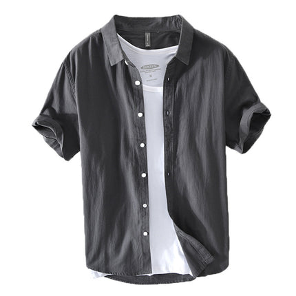 648 simple solid color men's shirt light retro cotton shirt a generation of hair