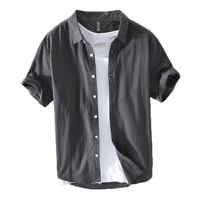 648 simple solid color men's shirt light retro cotton shirt a generation of hair
