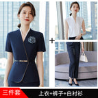 Three-piece navy blue top pants white shirt / S