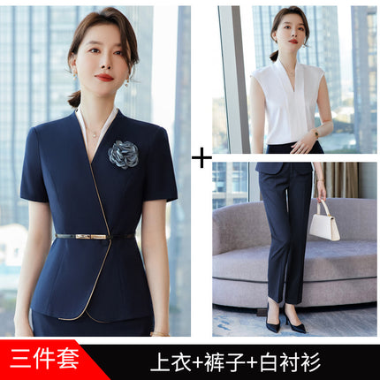 High-end beauty salon beautician suit women's short-sleeved fashion temperament hotel front desk jewelry store work clothes summer