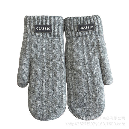 New Men's Warm Gloves Winter Cold-proof fleece-lined Thickened Double-layer Riding Wool Knitted All-inclusive Finger Wholesale