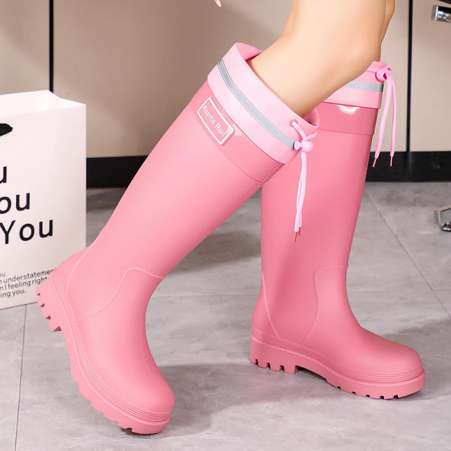 New Fashionable Women's Shoes, Extra High Women's Outer Wear Rainforest Hiking Wading Shoes, Heightening Waterproof Women's Water Shoes, Rubber Shoes and Overshoes