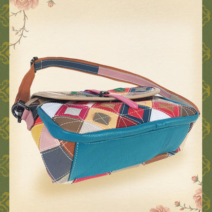 European and American Fashion Women's Bags, New Style Cowhide Women's Bags, Colorful Rhombus Stitching Genuine Leather Shoulder Crossbody Bag, Casual and Versatile