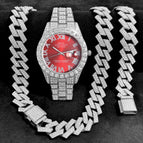 Silver red face (watch + bracelet + necklace)