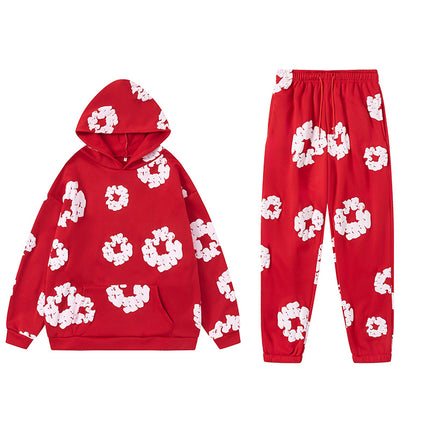Cross-border Flower Printed Trendy Brand Same Style Hooded Sweater European and American Loose Hoodie Men's and Women's Sweater suit Men's Trendy Brand