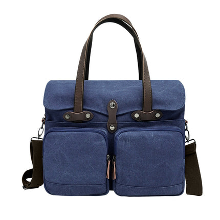 Handheld Briefcase Camera Bag Men's Single Shoulder Crossbody Bag Travel Crossbody Laptop Bag Canvas with Crazy Horse Leather Vintage