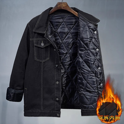 Fertilized Extra Large Loose Denim Coat fleece-lined Thickened plus size Men's Winter Jacket Warm Quilted Two-piece Top
