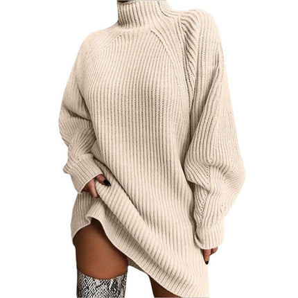 Cross-Border New Product Wish Knitwear Mid-Length Raglan Sleeve Half Turtleneck Knitwear Dress