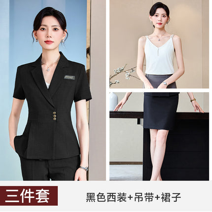 Stewardess Fan Short-sleeved Suit suit Women's Summer Thin Work Clothes Elegant High-end Beauty Salon Jewelry Store Business Wear