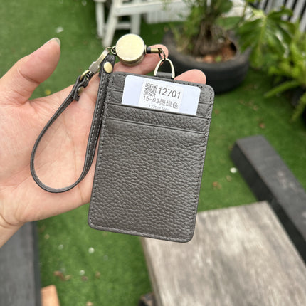 Fashion Genuine Leather Hangtag One-sided ID badge Wrist Wear Drawable Waist Card Bag Japanese and Korean Work Card Set