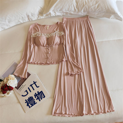 Pajamas with Chest Pad Women's 2025 Modal Cotton Long Sleeve Trousers suit Spring and Autumn Pure Desirable Outfit Home Clothes