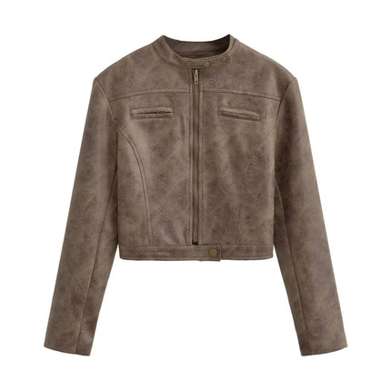 American INS high street retro short Slim motorcycle jacket women's 2023 autumn distressed leather suede jacket