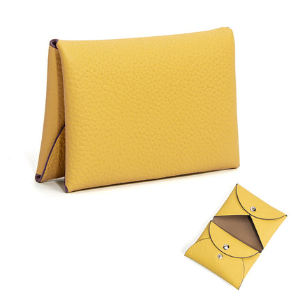 New Style Top Layer Cowhide Mini Coin Purse Card Bag Integrated Japanese Style Small Contrast Color Niche Buckle Leather Coin Bag