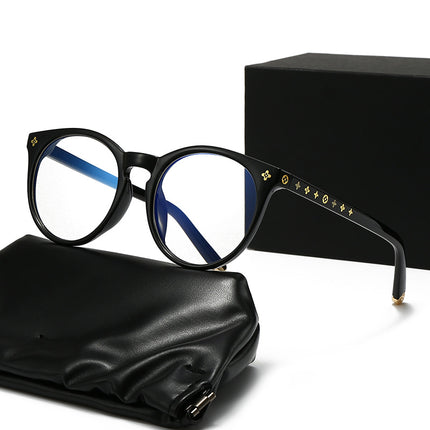 Ouyang Nana's Same Style Large Frame Black Glasses with High-End Design, Four-Petal Flower, Round Face, Retro Frame for Myopic Women