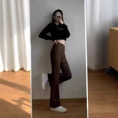Black Bootcut Jeans for Women 2025 Spring & Fall New Large Size High Waist Slim Straight Floor-Length Bootcut Pants