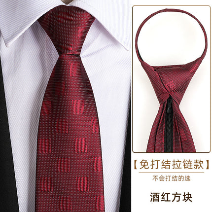 Dress Business Tie Men's and Women's Groom Wedding Black Zipper Korean Narrow No Lazy Striped Bow Tie Plaid