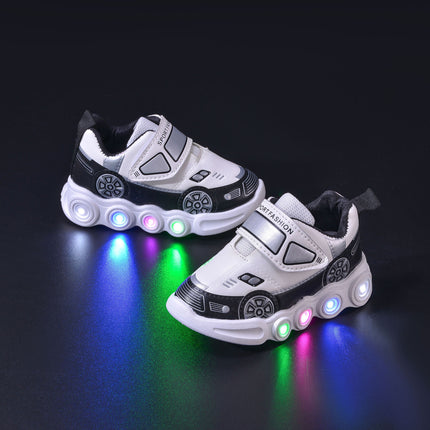 Foreign trade induction lamp shoes boys spring and summer new cartoon car boys and girls sneaker velcro bright light shoes tide