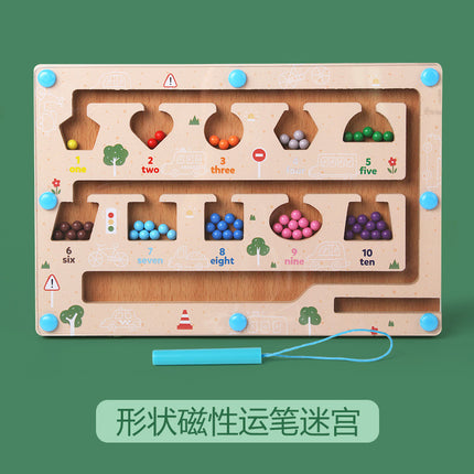 Children's wooden magnetic pen maze walking game color digital cognitive classification counting board educational toys