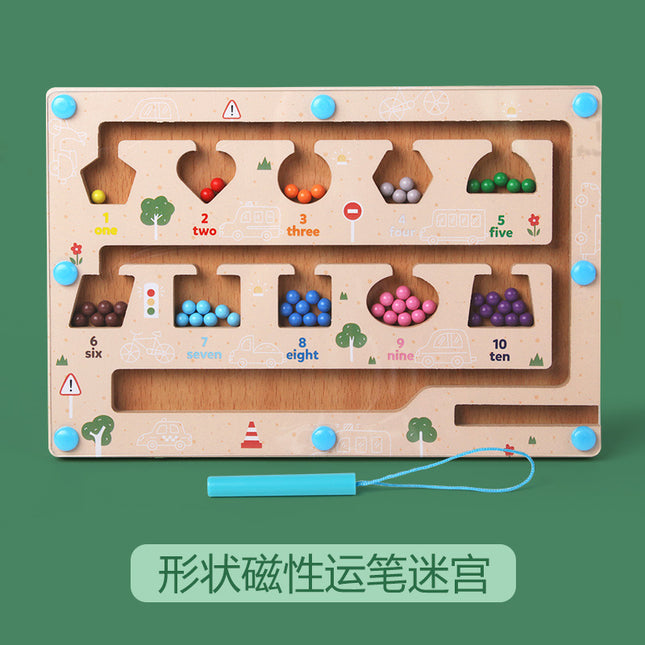Children's wooden magnetic pen maze walking game color digital cognitive classification counting board educational toys