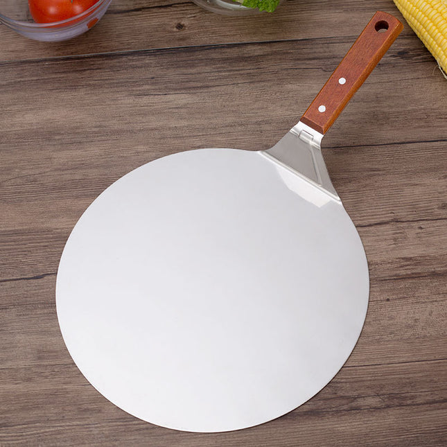 Stainless steel pizza shovel 10 inch wooden handle large round cake shovel mobile blade baking tool small 8 inch