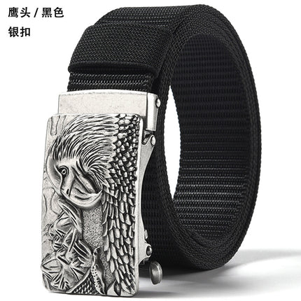 Canvas Belt Men's Toothless Automatic Buckle Middle-aged and Young People's Long plus size Business Jeans Retro Nylon Pants Belt