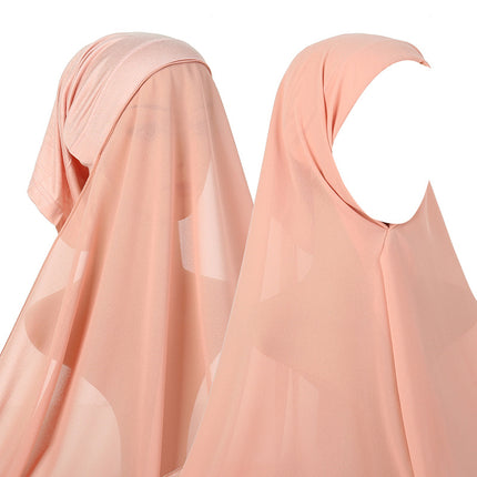 Monochrome Pearl Chiffon Shawl and Hat Set for Women, Including a Scarf, Tube Hat, and Long Scarf in Ethnic Style, Versatile