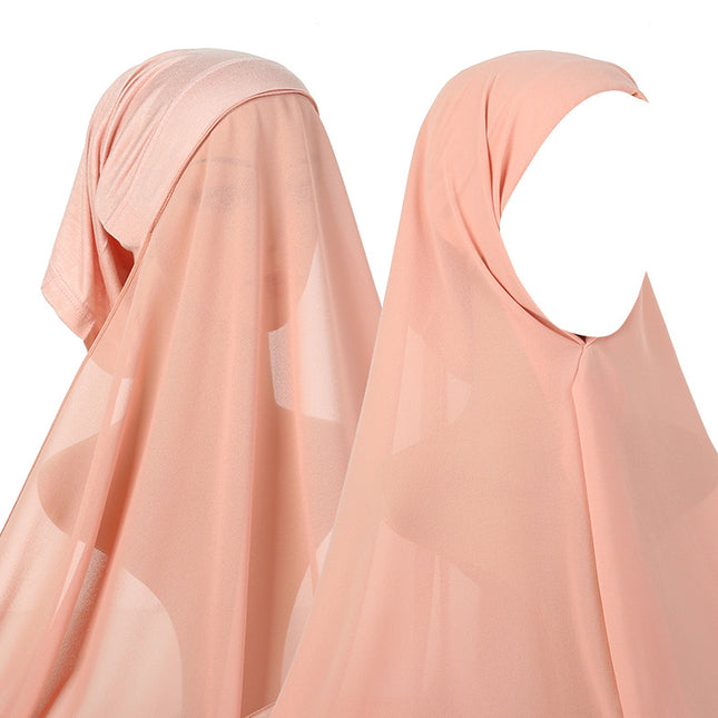 Monochrome Pearl Chiffon Shawl and Hat Set for Women, Including a Scarf, Tube Hat, and Long Scarf in Ethnic Style, Versatile