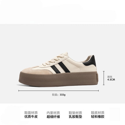 White Shoes 2025 Spring & Fall Sports Shoes Thick-Soled Heightening Casual Sneakers Women's Genuine Leather Classic Retro Versatile Moral Training Shoes