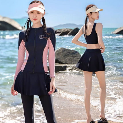 Women's Two-Piece Long-Sleeve Long-Pants Plus-Size Swimsuit 100kg Sun-Protective Conservative Four-Piece Surfing Jellyfish Diving Swimwear
