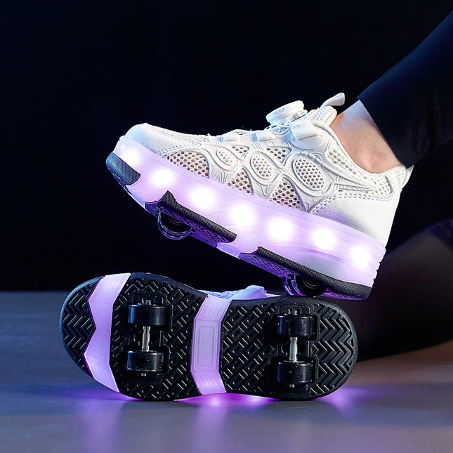 Children's Runaway Shoes Girls' Roller Shoes Light-up Four-wheel Skating Sports Boys Students Summer Breathable Roller Skate Children's Shoes