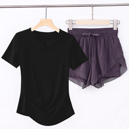 lVlV Same STyle Women's PleaTed SporTs ShorT-sleeVed Slim Sexy TighT ShorT V Neck U-back BeauTiful Back FiTness T-shirT