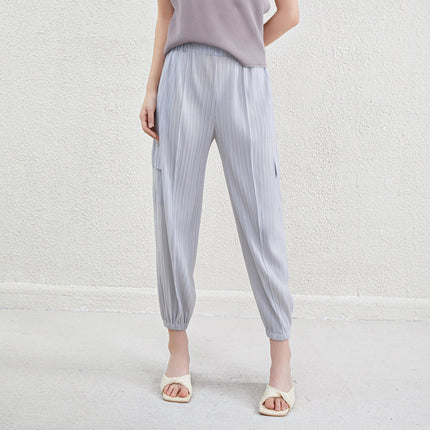 Sports Style Pleated Casual Pants for Women Summer New Elastic Large Size Fat mm Cigarette Pipe Harem Radish Nine-Point Casual Pants