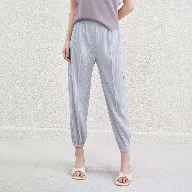 Sports Style Pleated Casual Pants for Women Summer New Elastic Large Size Fat mm Cigarette Pipe Harem Radish Nine-Point Casual Pants
