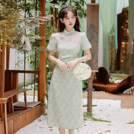 Women's Clothing 2026 Summer New Style Improved Chinese-Style Qipao Dress Green Fake Two-Piece Girl's Qipao Dress