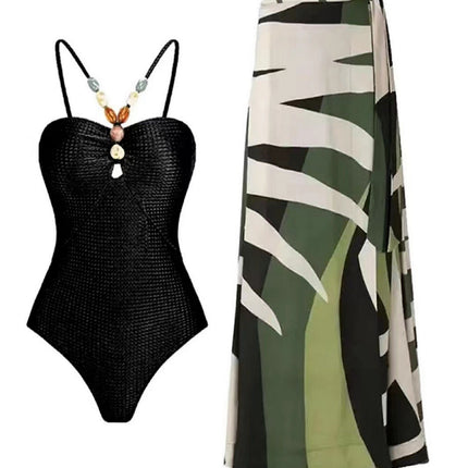 European and American one-piece swimsuit bikini suit bikini conservative belly-covered beach skirt chiffon wrap skirt hot spring swimsuit