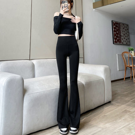Black Micro Shark Pants Women's High Waist Pants Slim-fit Mop Pants Dose-fit Trousers Loose Fashionable Spring and Autumn Flared Pants