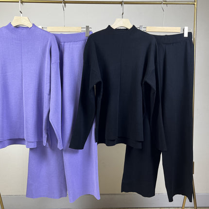 In-Stock Autumn and Winter European and American Foreign Trade Popular Long-Sleeve Sweater Set Knit Top and Pants Casual Two-Piece Set