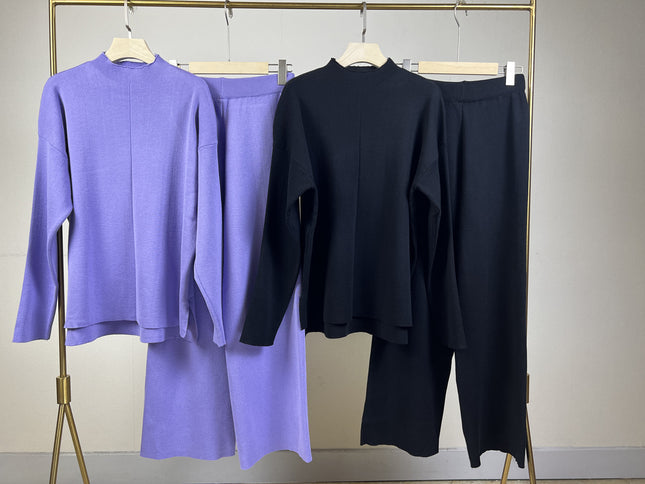 In-Stock Autumn and Winter European and American Foreign Trade Popular Long-Sleeve Sweater Set Knit Top and Pants Casual Two-Piece Set
