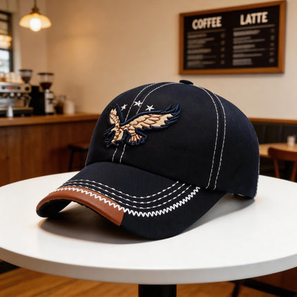 Baseball Cap for Men, New Spring/Summer Trendy Korean Style Embroidered Versatile Hard-Brimmed Large Brim Sun Protection Visor Cap