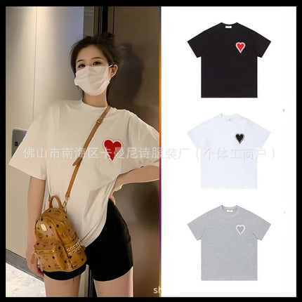 Cross-Border Am* Short-Sleeved Pure Cotton Embroidered Round Neck T-Shirt Summer Casual Loose Couple Wear Star Same Style Drop Shipping